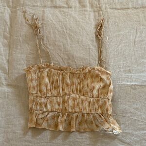 Women's butter yellow and Beige Ruffle Strap Top